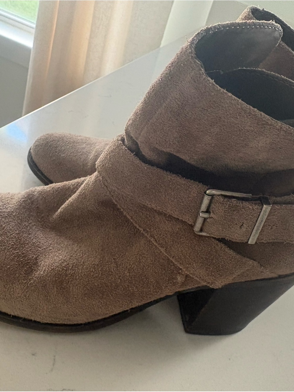 BCBG Classic Brown Suede Ankle Boot with Buckle